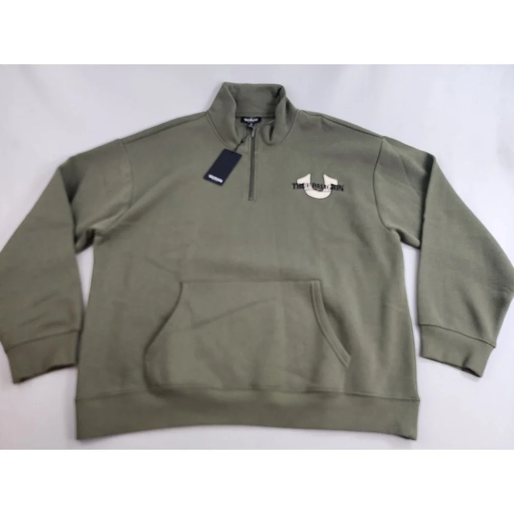 True Religion sweatshirt adult Extra Large XL zip green 108306 relaxed $129 mens